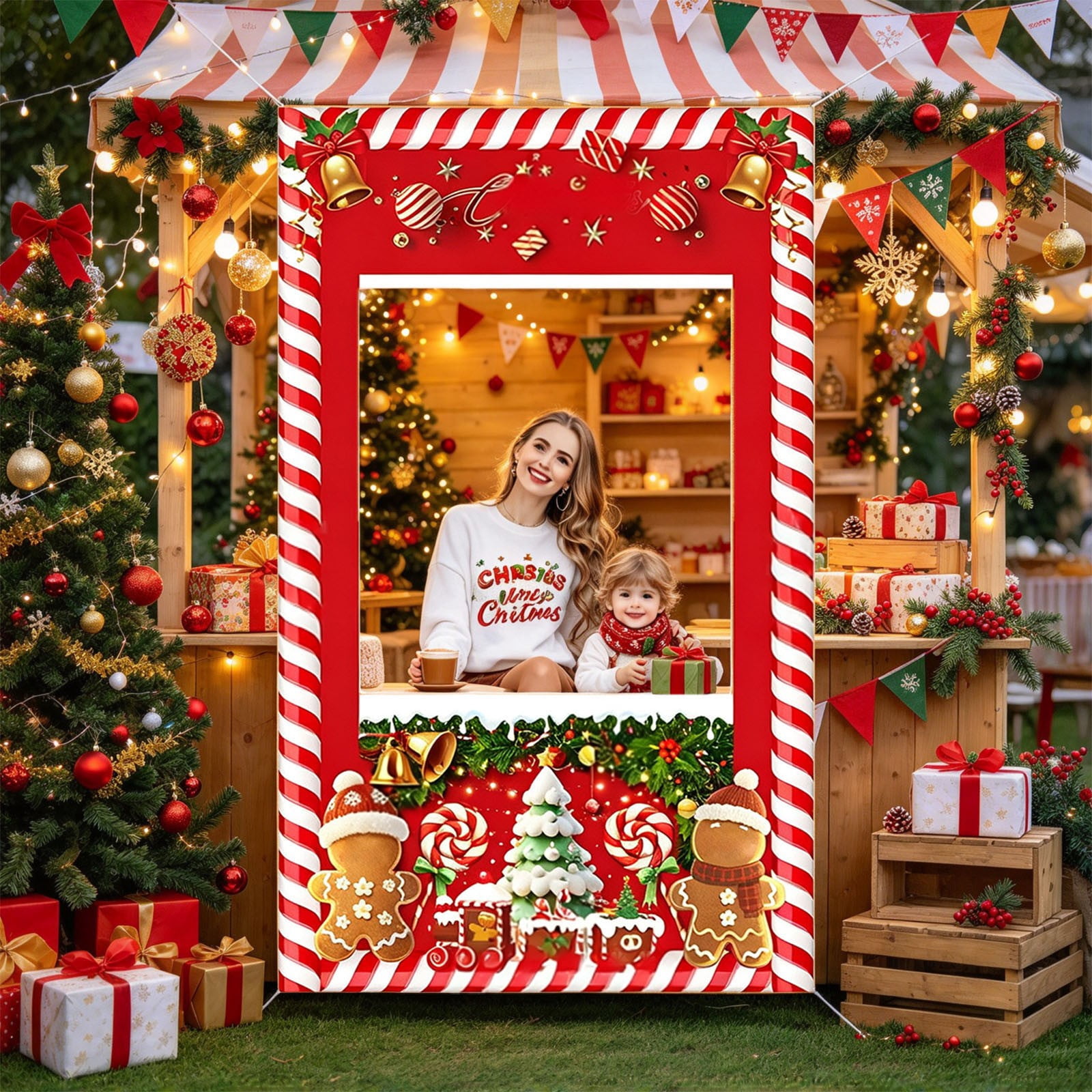 Cififendec Christmas Photo Booth Frame, Large Vibrant Festive Pattern ...