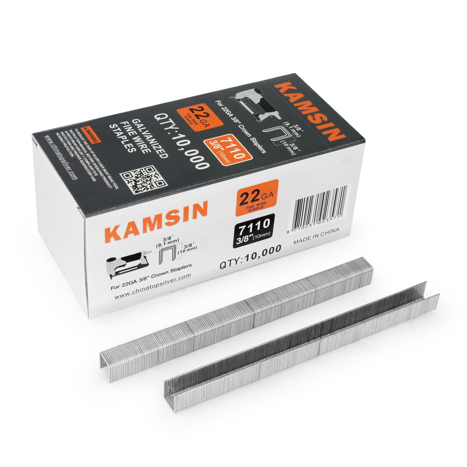KAMSIN 22 Gauge Galvanized Fine Wire Staples 3/8”(9mm) Crown 3/8”(10mm) Leg Length 71 Series