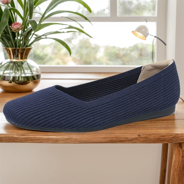 Zapatos planos de punto para mujer, zapatos planos con punta cuadrada, cómodos y transpirables para la oficina de trabajo