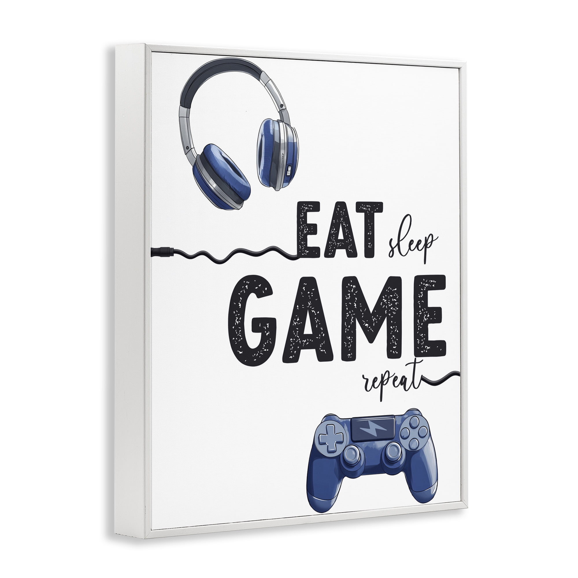 Eat Sleep Game Lifestyle White Framed Giclee Art, design by Christine Simpson Art
