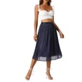 thumbnail image 4 of INSPIRE CHIC Pleated Midi Skirt for Women's Elastic Waist Casual Accordion Skirts S Navy Blue, 4 of 6