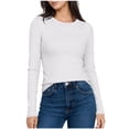 thumbnail image 2 of ZyeKqe Long Sleeve Shirts Womens Crew Neck Slim Fitted Bade Layer Tee Shirts Solid Color Comfy Fall Basic Clothes, 2 of 6