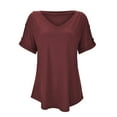 thumbnail image 6 of Women's Solid V Neck Buttoned Casual Short Sleeve T Shirt Top Fashion Front Medium Sleeve Womens Short Sleeved Athletic Tops Womens Top Extra Long Womens Foil Top Shirts Women Casual Womens Neck Long, 6 of 7