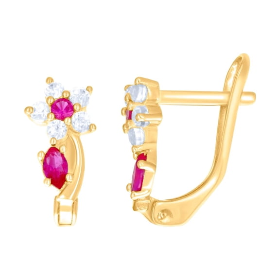 10k Yellow Gold Womens Pink White Marquise Round Cubic Zirconia Flower Love Heart Latch Back Earrings 12.2x6mm Wide Stud