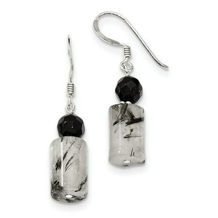 Tribe Silver 30mm - Sterling Silver Black Crystal & Tourmalinated Quartz Earrings
