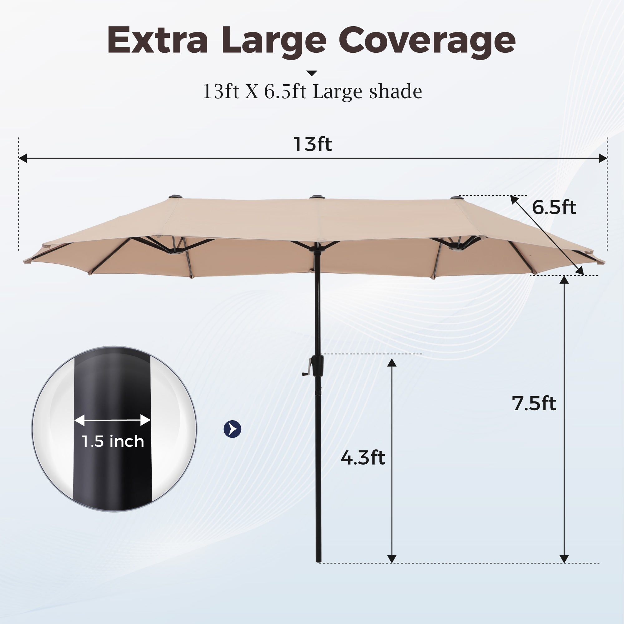 Alpha Joy 8-Piece Outdoor Patio Dining Set with 13 ft Umbrella (No Base), Rattan Chairs & Wood-look Metal Table Set for 6, Beige Umbrella