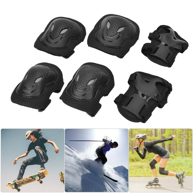 Conjunto de Equipo de Protecció para Patines, Rodilleras Engrosadas, Coderas, Guantes para Adultos, Rojo, Azul, Negro, L Personas y Adultos