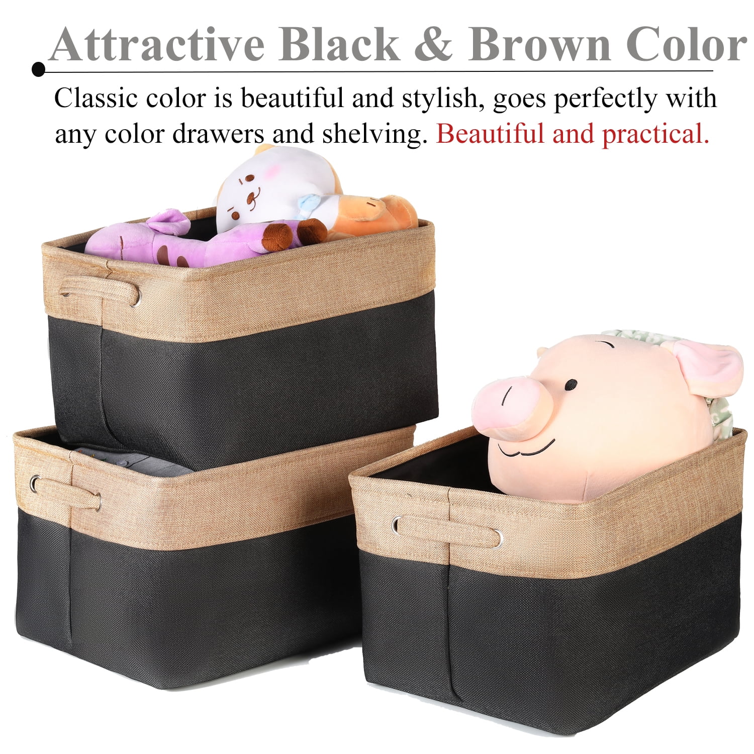 Large Fabric Storage Bins Cloth Basket for Shelf, 15.8 L x 12 W x 10 H Inch Decorative Closet Storage Bins Collapsible, Set of 3