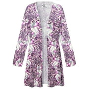 Women Large Petite Maxi Cardigan Straight Purple Dewdrop Long Flowy Drape Lightweight Duster