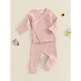 thumbnail image 5 of Elippeo Baby Girl 2Pcs Fall Outfits Long Sleeve Wrap Front Ribbed Tops + Pants Set Toddler Clothes 3 6 12 Months, 5 of 9