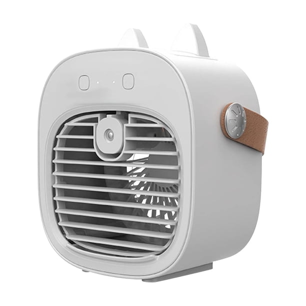 Ventilador portátil de niebla con carga USB y velocidades ajustables, enfriado por agua y con batería.