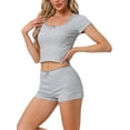 thumbnail image 4 of INSPIRE CHIC Women's Cotton Pajama Sets Lace Trim Short Sleeve Top and Shorts Lounge Set L Gray, 4 of 6
