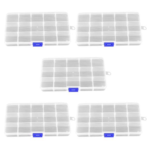 HAMPPLIES 5-Pack Plastic Storage Divider Box with Clear Lid, White Organizer for Nuts, Bolts, Beads and Small Parts