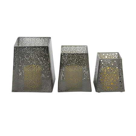 7 Inch Candlelight Holder - Decmode Set of 3 modern 5, 6, and 7 inch matte iron trapezoidal candle holders, Gray