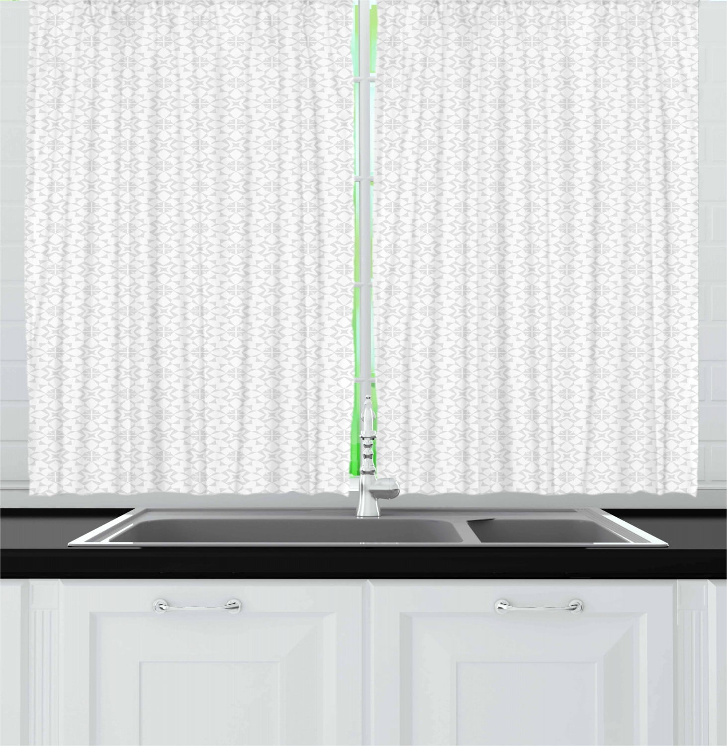 Geometric Curtains 2 Panels Set, Soft Greyscale Kaleidoscopic Geometrical Forms Bicolored and Faded Style, Window Drapes for Living Room Bedroom, 55W X 39L Inches, Pale Grey and White, by Ambesonne
