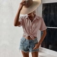 thumbnail image 6 of XFLWAM Women's Short Sleeve Button Down Shirts Striped Office Casual Business Summer Blouses Coffee S, 6 of 6
