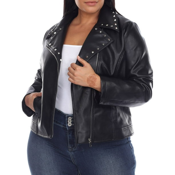 White Mark Women's Plus Size PU Faux Leather Studded Jacket - Walmart.com