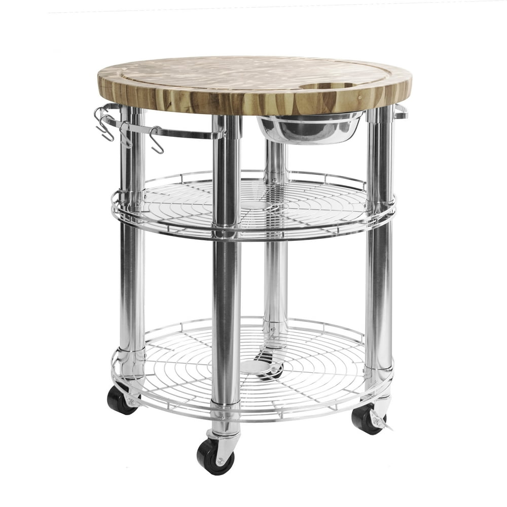 Seville Classics Rolling Butcher Block Top Kitchen Island Cart with