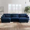thumbnail image 3 of TUANLUO 130" Oversized U-Shape Sectional Couch for Living Room, Modular Sectional Sofa with Ottoman, Velvet 3-Seater Sofa Tufted Couch with Round Armrests, Blue, 3 of 9