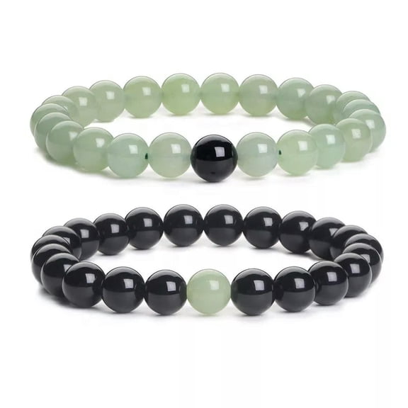 HOOUN 1Set Natural Green Aventurine/Black Onyx Couple Distance Stone Beads Bracelet