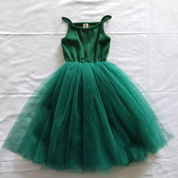 Vestido tipo tirantes para niñas Vestido de malla con costuras acanaladas para niñas de talla pequeña y mediana Vestido de princesa Vestido pontón