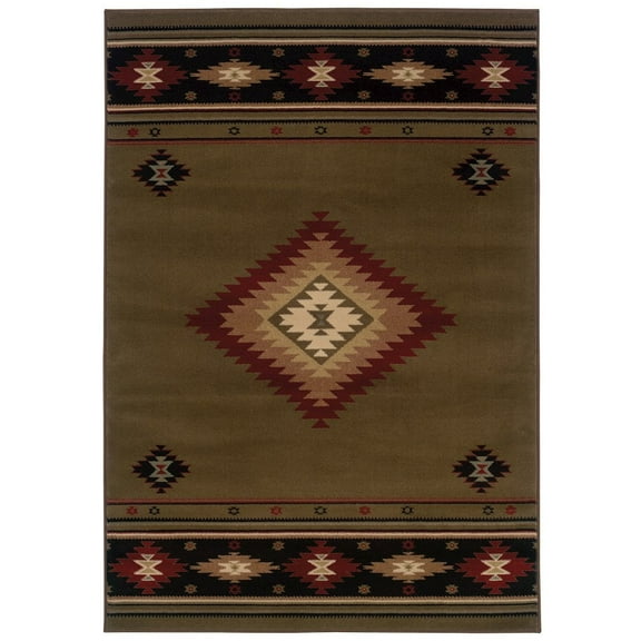 Oriental Weavers Hudson Area Rug - 087J1 - 10' x 13' - in Green/ Red - Southwestern Lodge Style, Stain Resistant, Family and Pet Friendly , Family, Dining, Living Room Rug