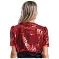 thumbnail image 2 of Sxiwei Women Shiny Sequin Shrugs Open Front Short Sleeve Shiny Metallic Party Crop Bolero Jackets Red 4XL, 2 of 5