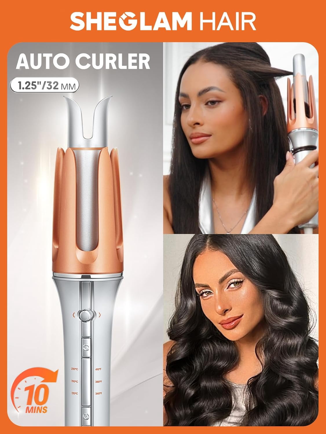 VoluVibe Automatic Curling Iron 1 inch with 3 Temperatures Fast Heating, 2-Way Rotation, Automatic Shut-Off, Anti-Scald, Anti-Tangle Rotating for Hair Styling