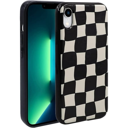 Phone Case for iPhone XR, Kawaii TPU Bumpers Back Phone Cover for iPhone XR (6.1 inch) Protective Cases Slim Cover, Black and White Grid