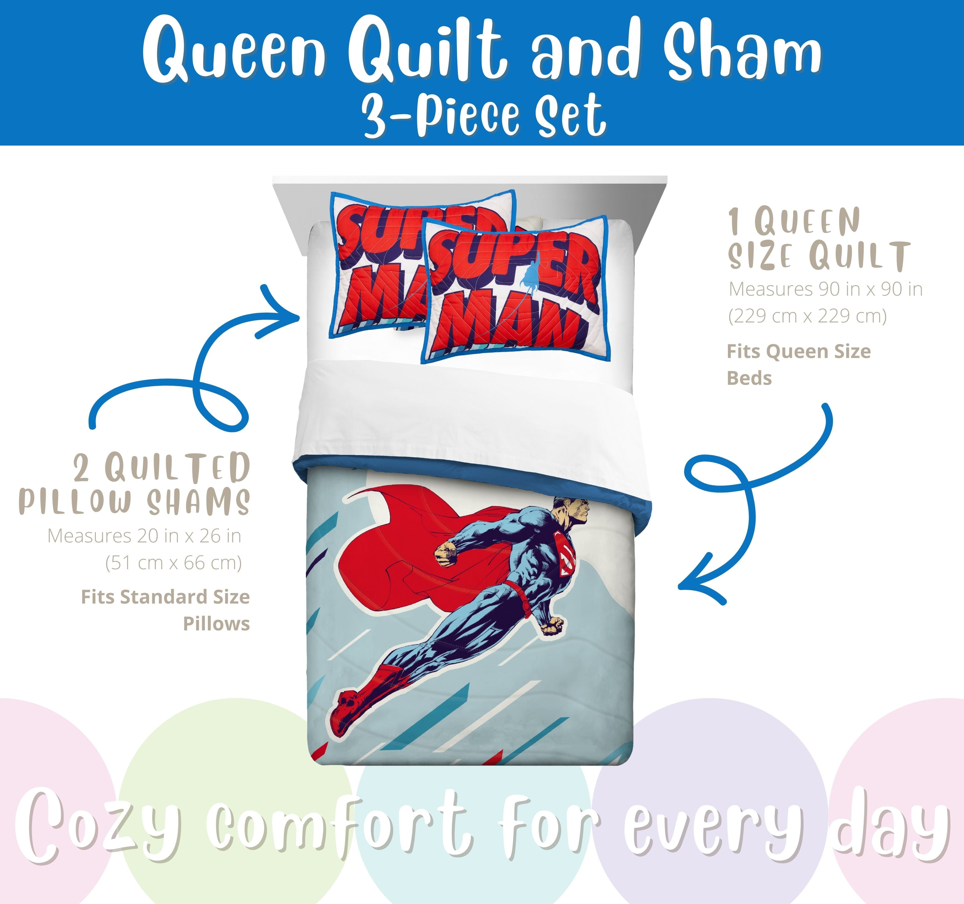 Superman Comic Style 3 Piece Quilt and Sham set, Queen