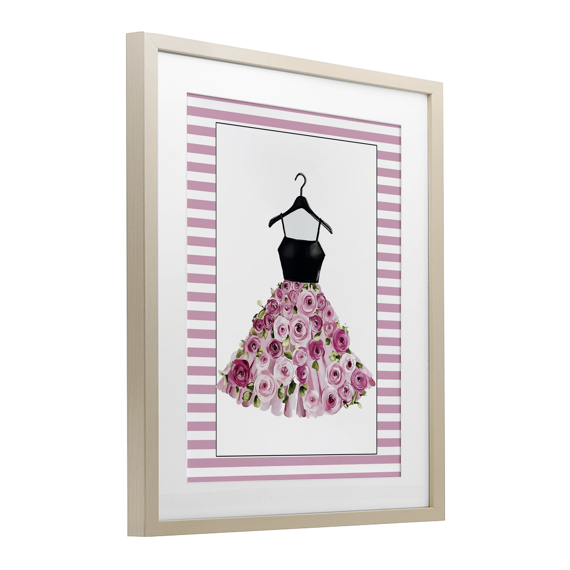 Flower Bedecked Dress Birch Framed Print Under Glass, design by Christine Simpson Art