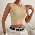 thumbnail image 7 of Wycnly Tank Tops for Women Soft Knitted Ribbed Sexy Slim Fit Going out Cropped Tops Vest Summer Solid Round Neck Sleeveless Shirts Fashion Blouses Beige m, 7 of 7