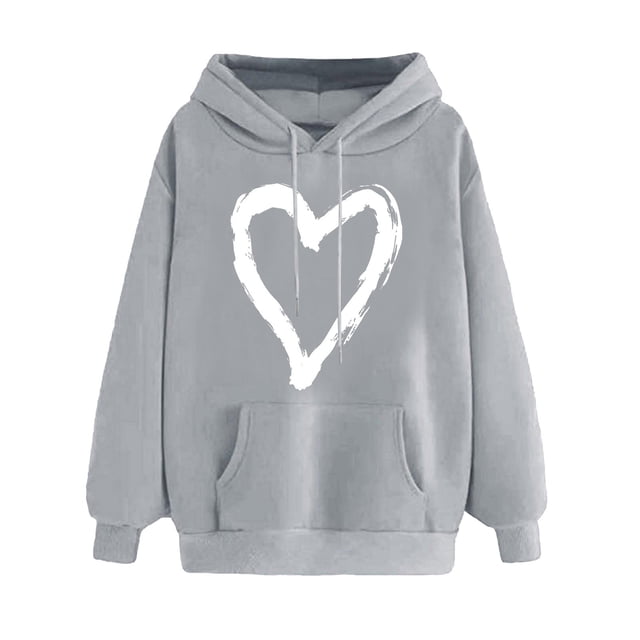 Plebaso Sweat à Capuche pour Femmes Mignon Cœur Manches Longues Décontracté avec Poches