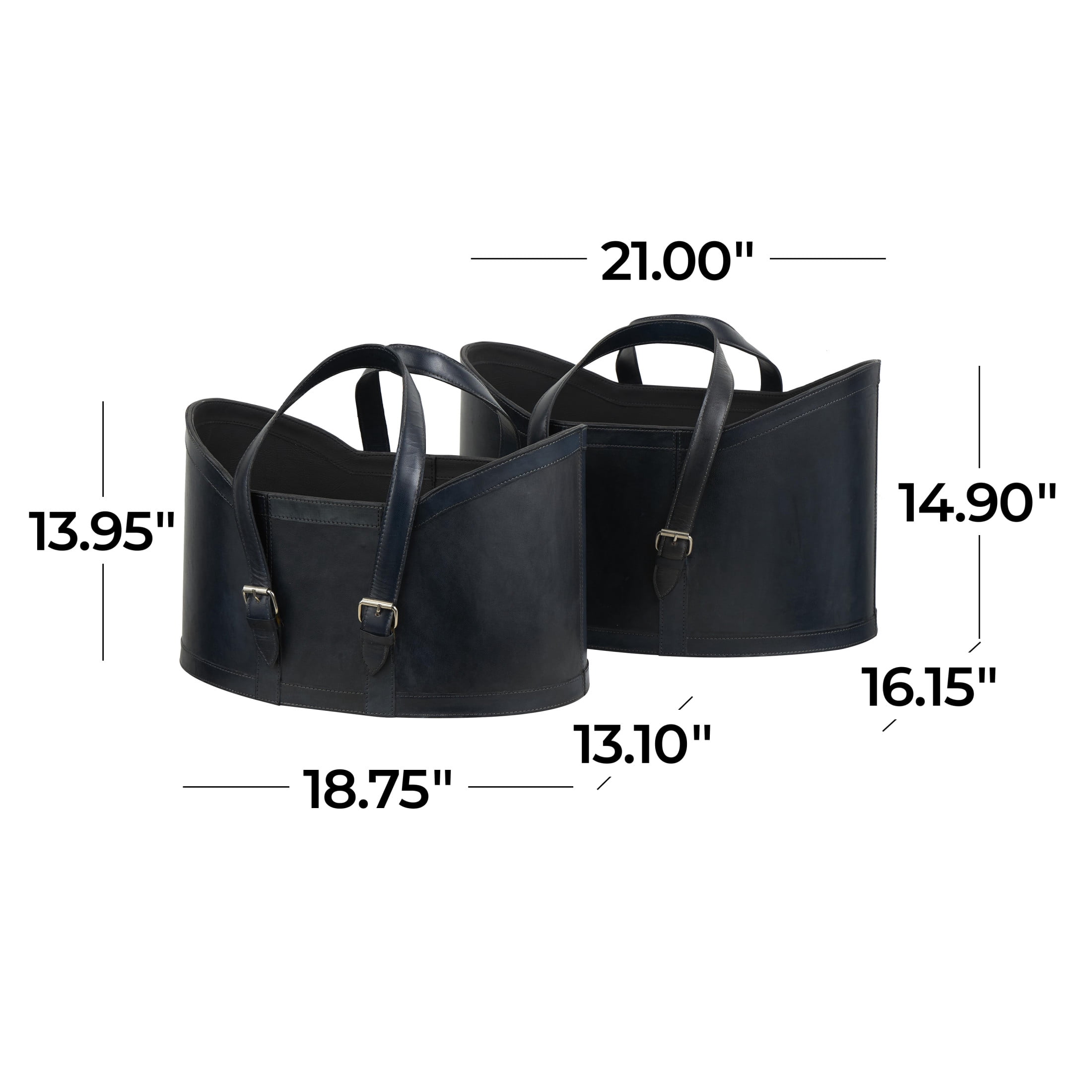 DecMode 21", 19"W Dark Blue Leather Handmade Magazine Holder with Handles (Set of 2)