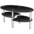 thumbnail image 2 of Canddidliike Tempered Glass Oval Side Coffee Table-Black, Tempered Glass Table with 2 Bottom Shelves, Clean & Elegant Style, Perfect for Media Components, 2 of 8