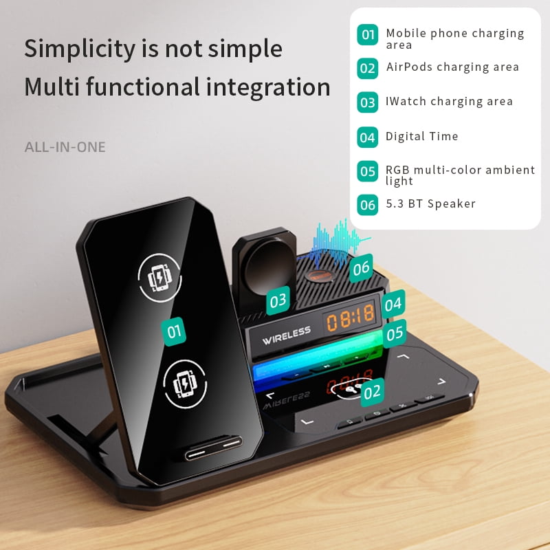 6 in 1 Wireless Charger,Multifunctional Folding Fast Charging Phone Holder,30W Wireless Fast Charging,Compatible with iPhone,Apple Watch, AirPods and Various Devices Orange