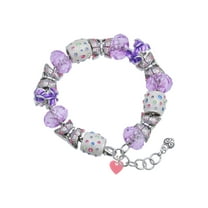 Delight Jewelry Acrylic 5/16" Pink Heart Purple Butterfly Bead Charm Bracelet, 7" 1" Extender