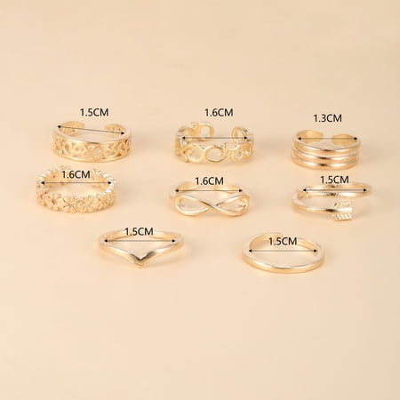 Women Adjustable Toe Ring Set Geometric Alloy Rings European American Beach Jewelry Gold Tone Silver Tone 8pcs