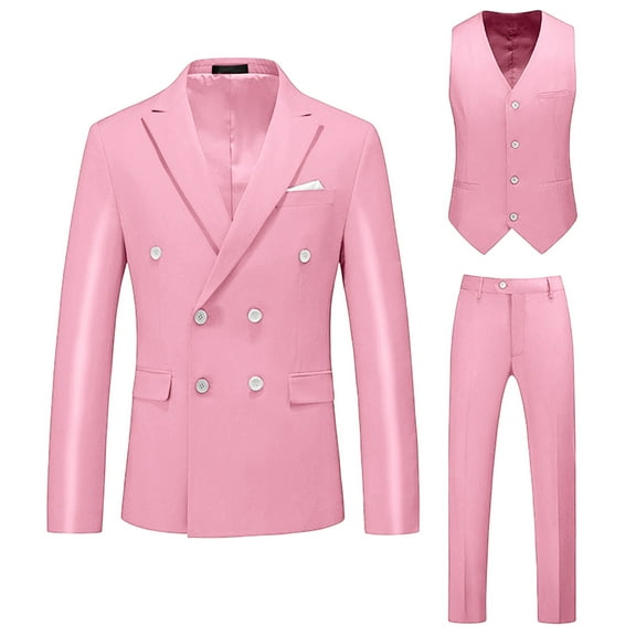 BSDJILFG Formal Suits for Men 3-Piece Business Casual Outfits,Double Breasted Modern Fit Tuxedo Jacket,Waistcoat and Pants
