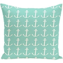 Simply Daisy 16" x 16" Anchors Away Coastal Print Outdoor Pillow, Aqua