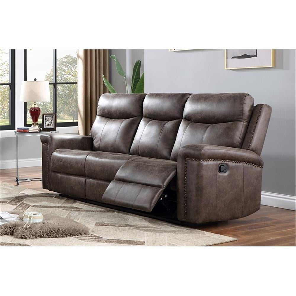 New Classic Furniture Quade Polyester Fabric Sofa with Dual Recliner in Mocha
