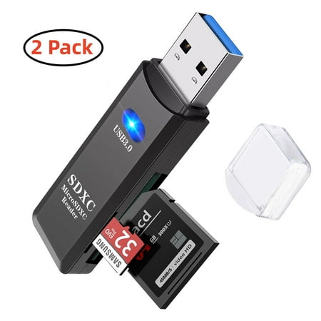 Image of 2 Pack USB 3.0 Micro SD and SD Card Reader fits for Mac Windows Linux Chrome PC Laptop