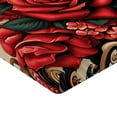 thumbnail image 2 of Ambesonne Leopard Fitted Sheet, Red Roses Swirls Wild Cat, Queen Size, Vermilion Caramel Beige, 2 of 3