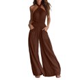 thumbnail image 2 of Aimik Womens Backless Jumpsuits Sleeveless Halter Ruched Waist Wide Leg Jumpsuits Summer Vacation Trendy One Piece Jumpsuit for Women, 2 of 6