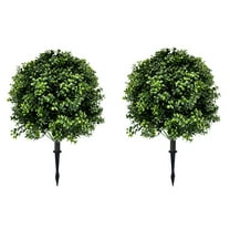 Artificial Boxwood Topiary Ball Trees with Ground Spike 2 Pack, 27.5" UV Resistant Bushes Faux Boxwoods Shrubs for Indoors & Outdoor Decor
