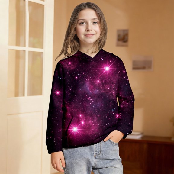 Hpapadks Boys Hoodie Children Galaxy Hoodie Long Sleeve Casual Pullover Top Toddler Sweatshirt Pink 5-6 Years