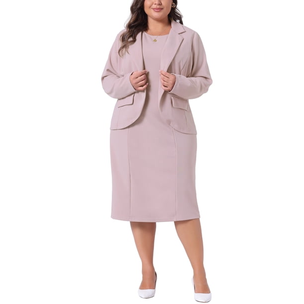 Conjuntos de trajes de talla grande Agnes Orinda para mujeres, dos piezas, blazers, chaqueta y vestido sin mangas, conjuntos de trajes de negocios informales 4X rosa