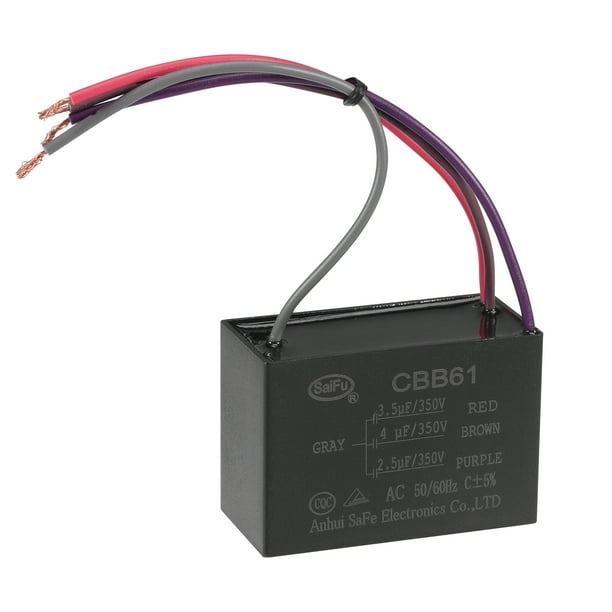 Capacitor de ventilador de techo CBB61 de 3.5/4/2.5uF 350V CA 4 cables Uxcell 1 paquete