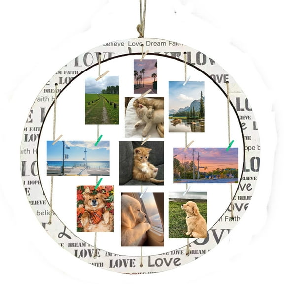 2 Pack Large Round Wooden Picture Frames, Hanging Display Board Photo Frames Collage Wall Decor for Dorm Bedroom Part Wall Decor