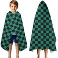 thumbnail image 3 of Teal and Black Checkerboard Pattern Hooded Bath Towel，50"x30" for Ages 3 To 12 Kids, Quick Dry Lightweight Soft Microfiber Hood Beach Towel Cover Up for Kids, 3 of 7